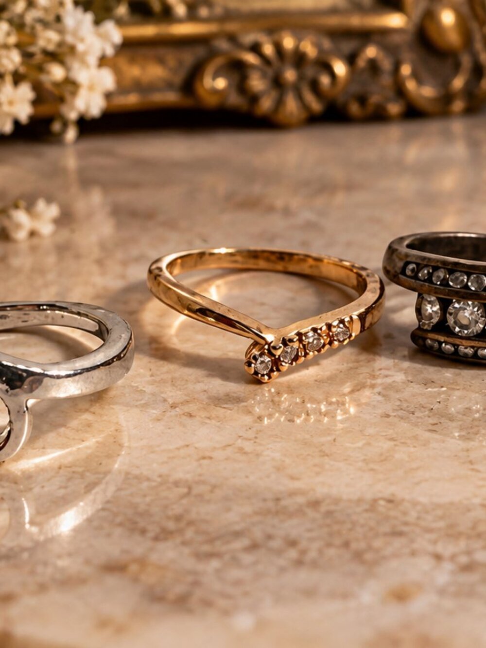 Vintage & Statement Ring Lot | Silver Tone Gold Tone Rhinestone Accent Rings